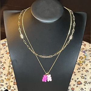 Moral Compass Inc Half & Half Colored Gummy Bear Layered Necklace Pink 16 Inches